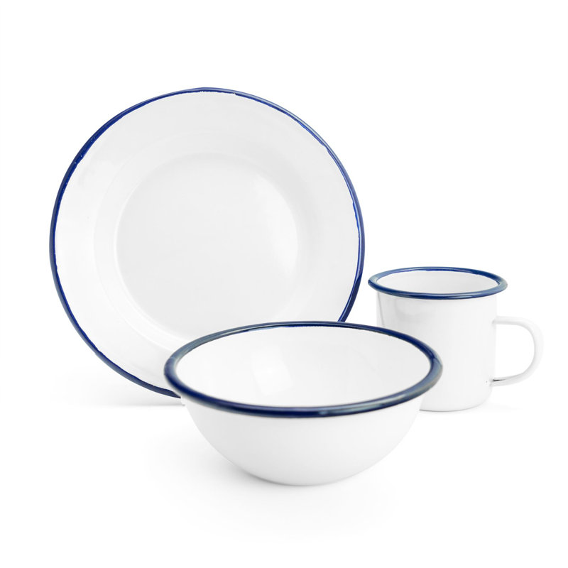 Argon Tableware Traditional Enamel White Dining Set Dinner Plates